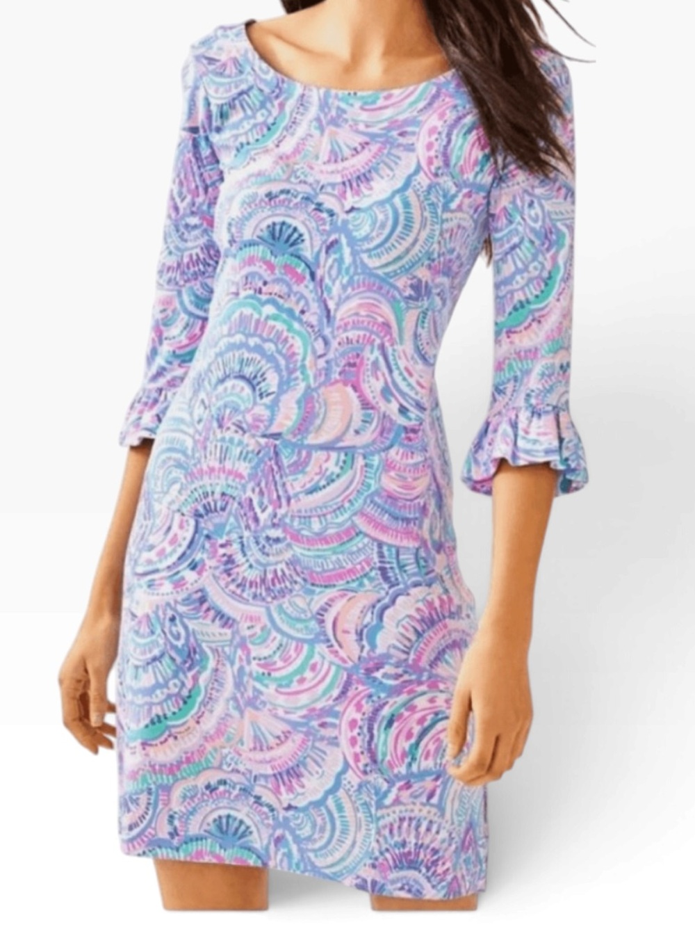 Lilly Pulitzer "Sophie" Happy as a Clam Print Knit Shift Bell Sleeve Dress XS
